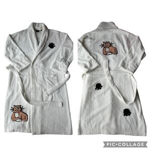 Terry Town White cozy Cat Bathrobe size one size - medium